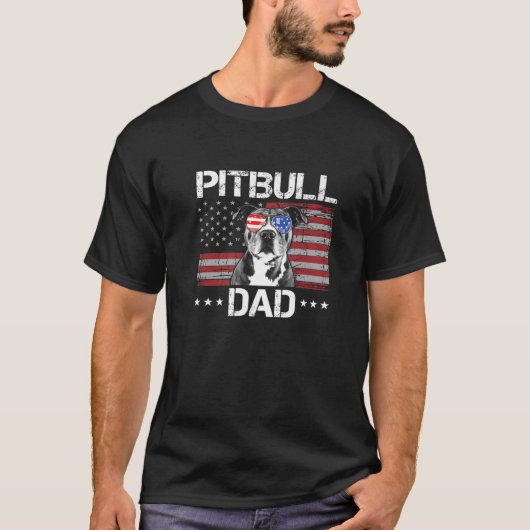 Mens Best Pitbull Vater Ever American Flag Funny D T-Shirt (Vorderseite)