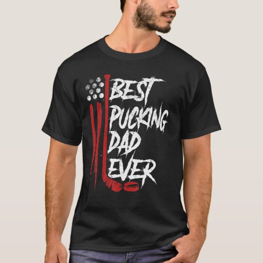 Mens Best Pucking Vater Ever American Flag Hockey T-Shirt (Vorderseite)