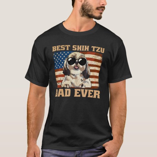 Mens Best Shih Tzu Vater je US-amerikanische Flagg T-Shirt (Vorderseite)