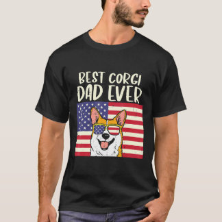 Mens Best Welsh Corgi Dad Ever Us Flag Patriotic P T-Shirt