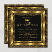 Mens Birthday Party Foto Crown Gold Art Deco Einladung (Vorne/Hinten)