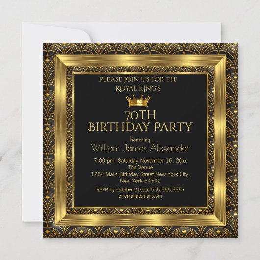 Mens Birthday Party Foto Crown Gold Art Deco Einladung (Vorderseite)
