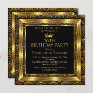Mens Birthday Party Foto Crown Gold Art Deco Einladung