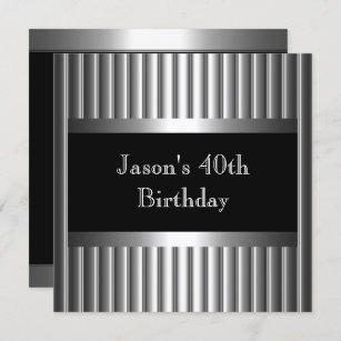 Mens Birthday Party Metal Chrome Black Silver 40. Einladung