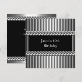 Mens Birthday Party Metal Chrome Black Silver 40. Einladung (Vorne/Hinten)