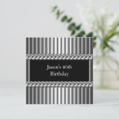 Mens Birthday Party Metal Chrome Black Silver 40. Einladung (Stehend Vorderseite)
