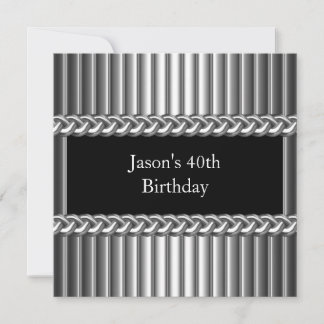 Mens Birthday Party Metal Chrome Black Silver 40. Einladung