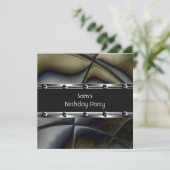Mens Birthday Party Silver Metal Black Mans Einladung (Stehend Vorderseite)
