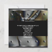 Mens Birthday Party Silver Metal Black Mans Einladung (Rückseite)