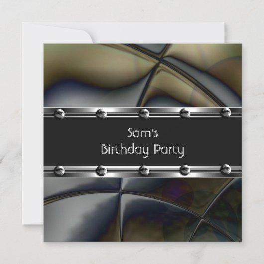 Mens Birthday Party Silver Metal Black Mans Einladung (Vorderseite)