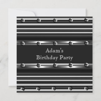Mens Birthday Party Silver Metal Black Mans Einladung