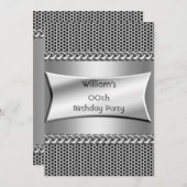 Mens Birthday Party Silver Metal Look Chrome Einladung (Vorne/Hinten)
