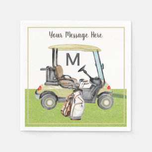 Men's Birthday Retirement Golf Theme Monogram Serviette