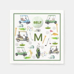 Men's Birthday Retirement Golf Theme Monogram Serviette