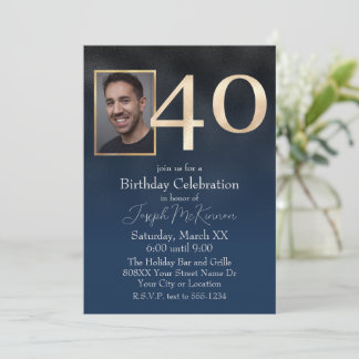 Men's Black and Navy Blue 40. Geburtstag Einladung