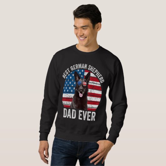 Mens Black German Shepherd Vater American Flag Gsd Sweatshirt (Vorne ganz)