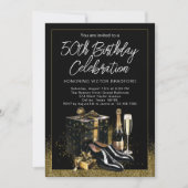 Mens Black Gold Ausgeklügeltes Hochformat Geburtst Einladung (Vorderseite)