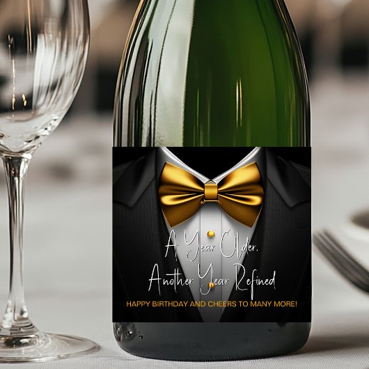 Mens Black Gold Tuxedo Geburtstag Champagne Label Schaumweinetikett