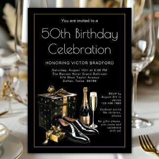 Mens Black Gold Upscale Birthday Einladung
