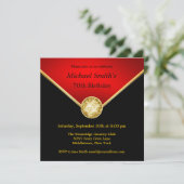 Mens Black Red Gold Elegant Einladung (Stehend Vorderseite)