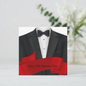 Mens Black Red Tuxedo Geburtstagsparty Einladung (Stehend Vorderseite)