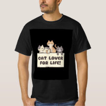 mens black t shirt with cute cartoon of cat