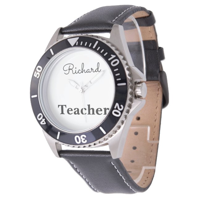 Mens Black Teacher Individuelle Name Armbanduhr (Schrägansicht)