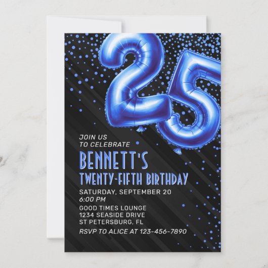 Mens Blue 25. Geburtstag Einladung (Vorderseite)