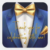 Mens Blue Gold Geburtstagsparty Quadratischer Aufkleber (Vorderseite)