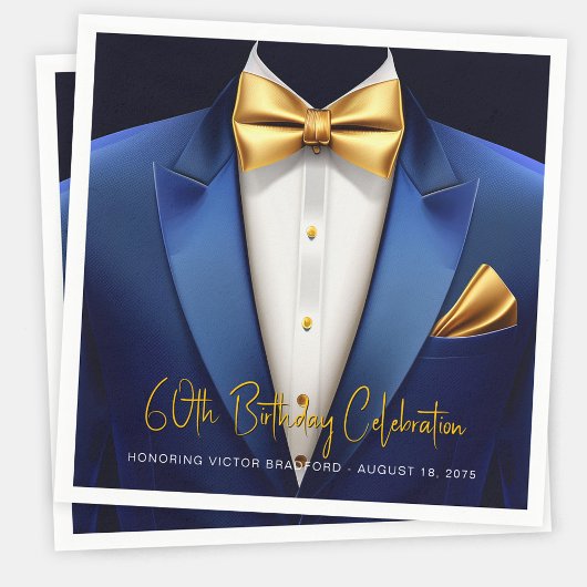 Mens Blue Gold Tuxedo Geburtstagsparty Serviette