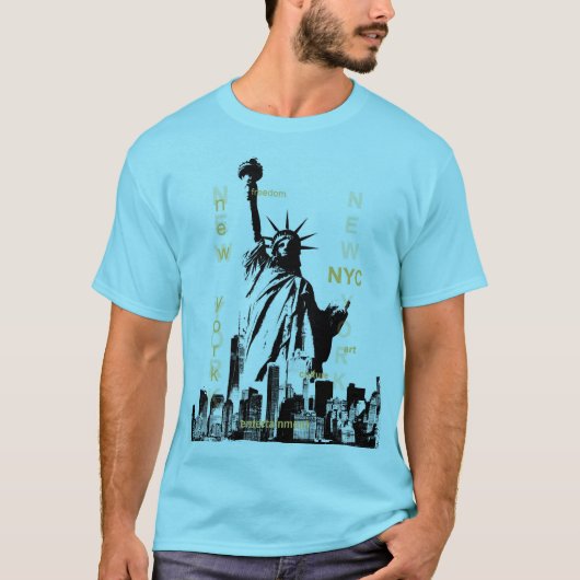 Mens Blue Horizon Nyc Liberty Statue Manhattan T-Shirt (Vorderseite)