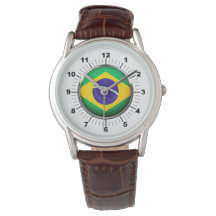 Men's Brasilien Flag Classic Brown Leather Watch