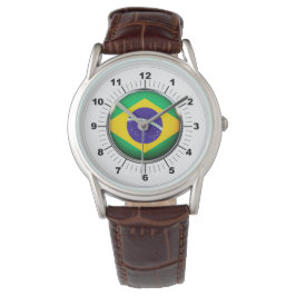 Men's Brasilien Flag Classic Brown Leather Watch Armbanduhr