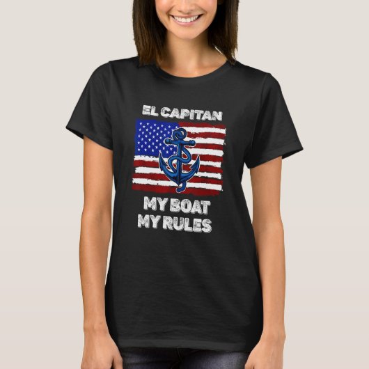 Mens Capitan My Boat My Rules Pontoon American Fla T-Shirt (Vorderseite)