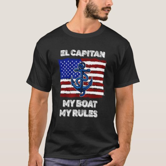 Mens Capitan My Boat My Rules Pontoon American Fla T-Shirt (Vorderseite)