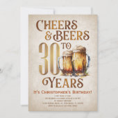 Mens Cheers & Beers Funny 30. Geburtstag Einladung (Vorderseite)