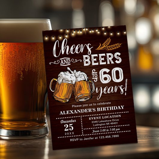Mens Cheers & Beers Funny 60. Geburtstag Einladung