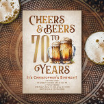 Mens Cheers & Bers Funny 70. Geburtstag Einladung<br><div class="desc">Feiern Sie die großen 7-0 mit Stil und Spaß mit diesem Vintagen Biergeburtsdesign. Die goldene Typografie ist elegant und erinnert an ein cooles Bierglas, das ihm ein klassisches Retro-Vintages Ambiente verleiht. Ideal für den Mann (oder die Frau!) in deinem Leben, der ihre Zwerge, den Verkauf und andere Biere Liebe. Ideal...</div>