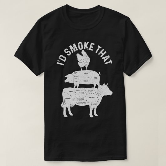 Mens Chef Butcher BBQ I'd Smoke That Pork Beef flo T-Shirt (Design vorne)