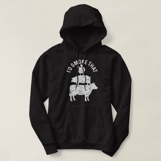 Mens Chef Butcher BBQ I'd Smoke That Pork Beef Fun Hoodie (Design vorne)
