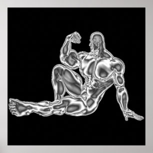 Mens Chrome Bodybuilder Pose Poster