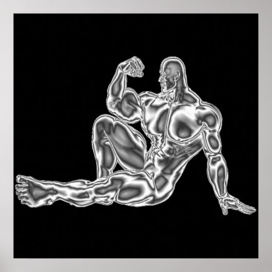 Mens Chrome Bodybuilder Pose Poster (Vorne)