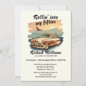 Men's classic car desert sunset 50th Birthday Einladung (Vorderseite)