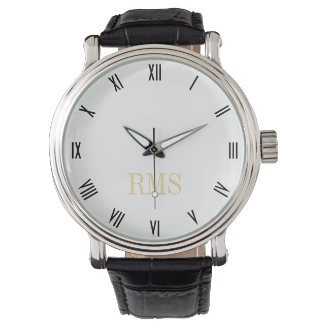 Mens Classic Vintag Look Monogram Initials Watch Armbanduhr (Vorderseite)