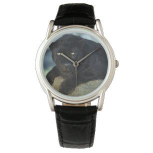 Mens Classic Watch/Wildlife Black Cat Armbanduhr
