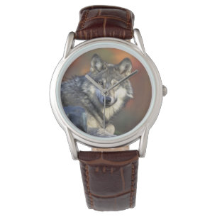 Mens Classic Watch/Wildlife Wolf Armbanduhr
