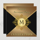 Mens Classy Black Gold Monogram Besondere Anlass Einladung (Vorne/Hinten)