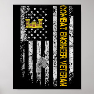 Mens Combat Engineer Veteran Shirt Vintag Flag Ve Poster
