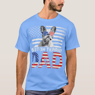 Mens Cool Boston Terrier Vater USA Flag Patriotic T-Shirt