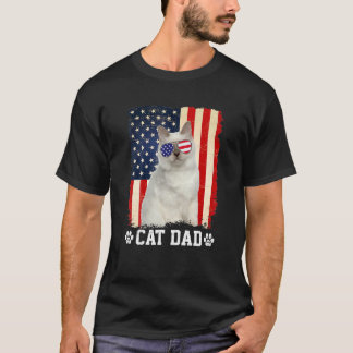 Mens Cool Cat Vater Amerikanischer Flaggenvater S  T-Shirt